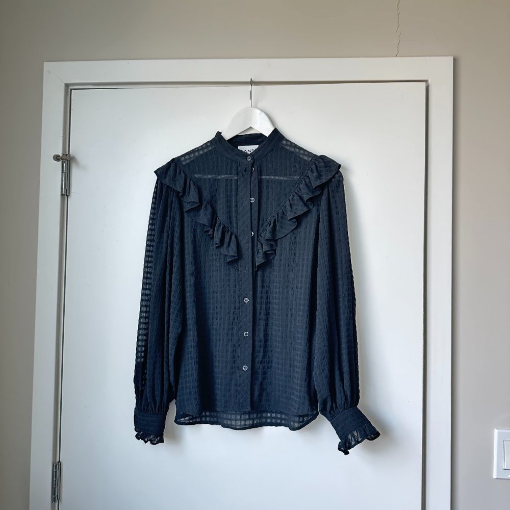 Ganni Black Button Down Blouse